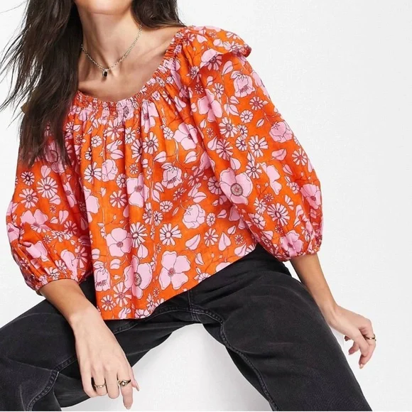 Free People NWT Miss Daisy Floral Printed Smock Blouse sz S - Picture 1 of 8